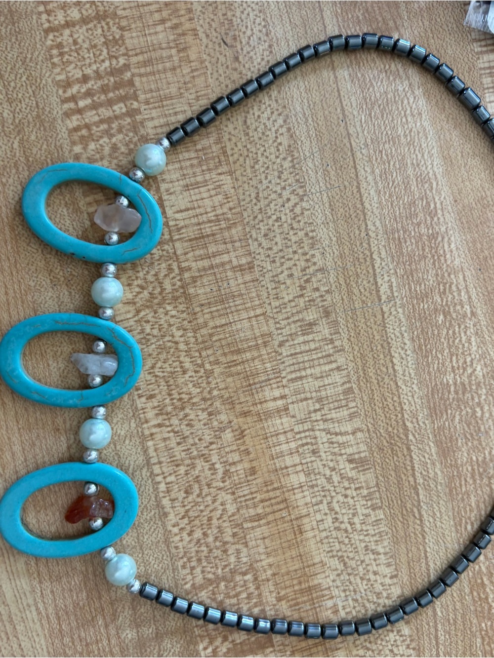 Turquoise Oval Bead Necklace with Pearl Accents